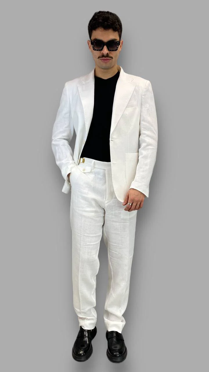 PANTALONE DA ABITO IN 100%LINO TASCA AMERICA GAMBA AMPIA CON RISVOLTO - RELAXED FIT - immagine 7