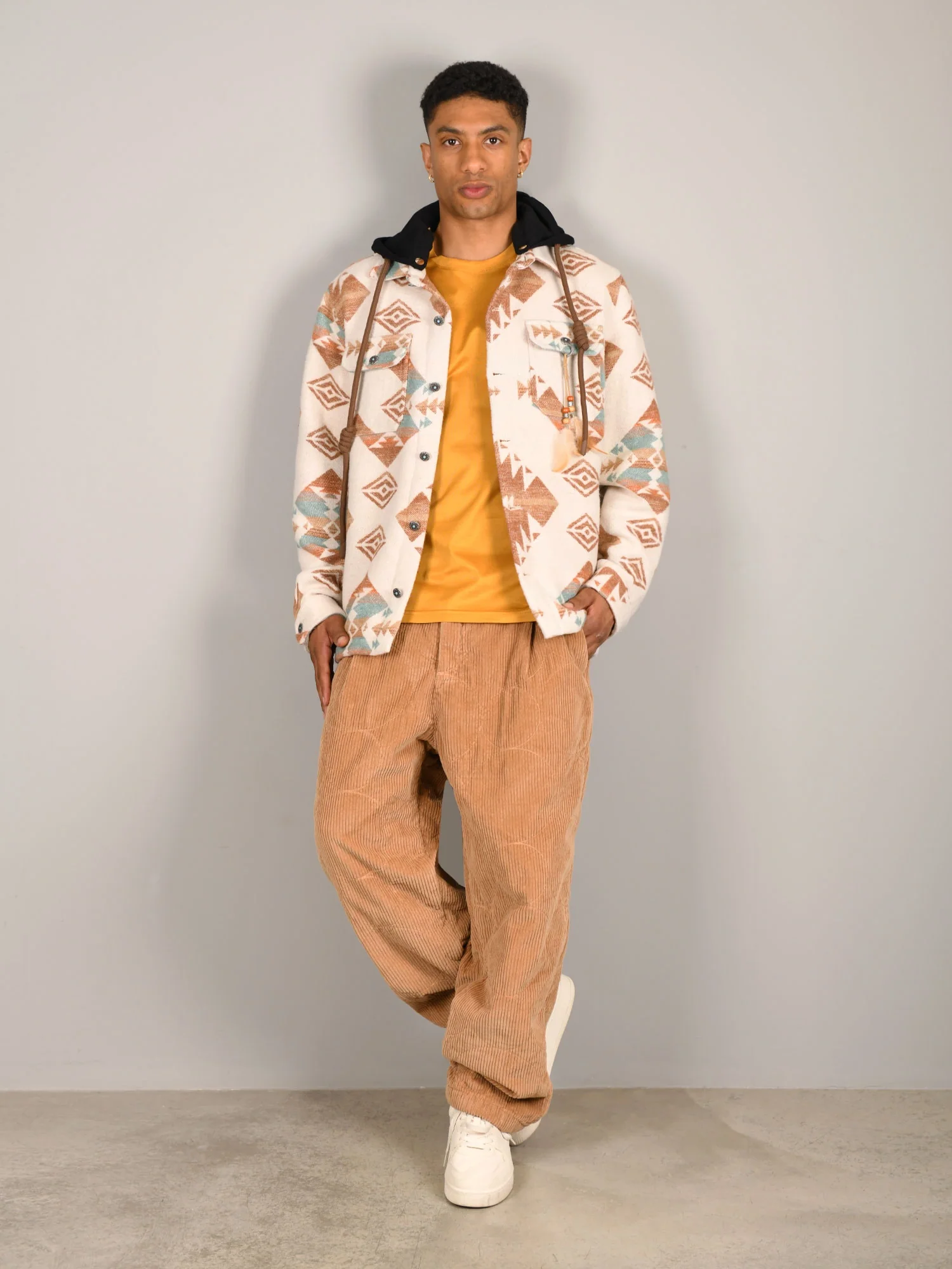 OVERSHIRT AZTECO IN MISTO COTONE CON COLLETTO CLASSICO E CAPPUCCIO REMOVIBILE - REGULAR FIT M252276-30