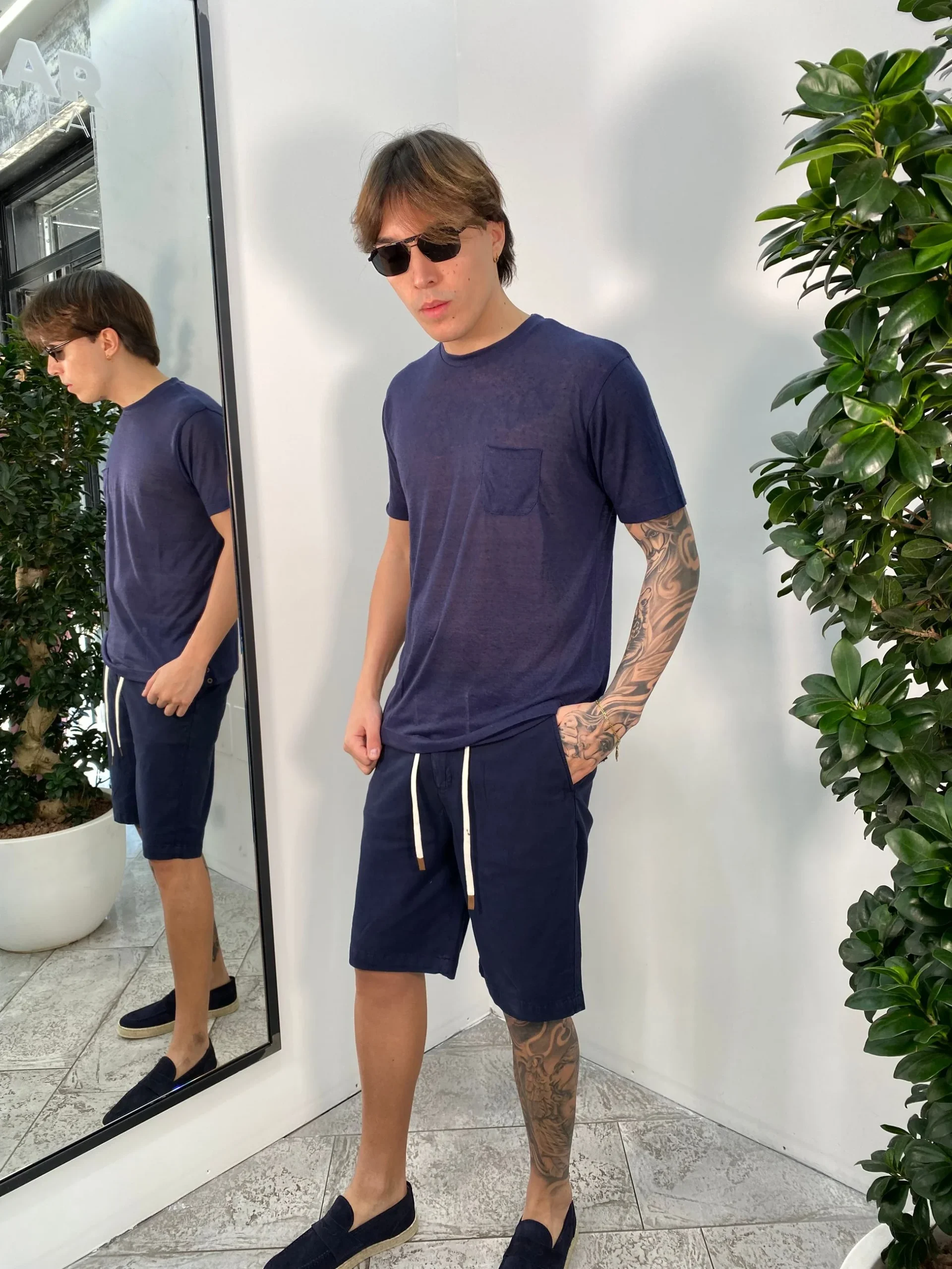 T-SHIRT IN MISTO LINO EFFETTO PUNTINATO CON TASCHINO - REGULAR FIT TE2956SS.BLU - immagine 4