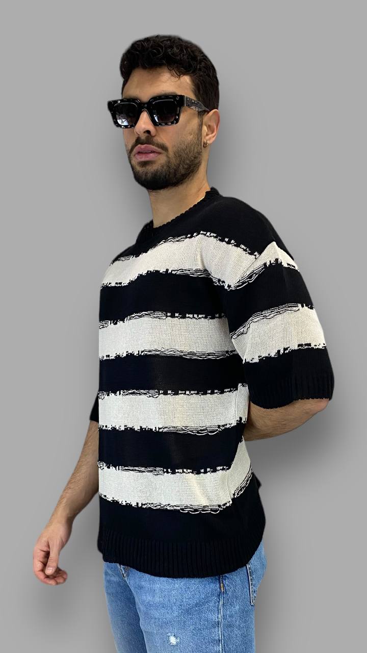 T-SHIRT IN FILO RIGHE ORIZZONTALI EFFETTO SFILACCIATO - OVERSIZE FIT - immagine 6