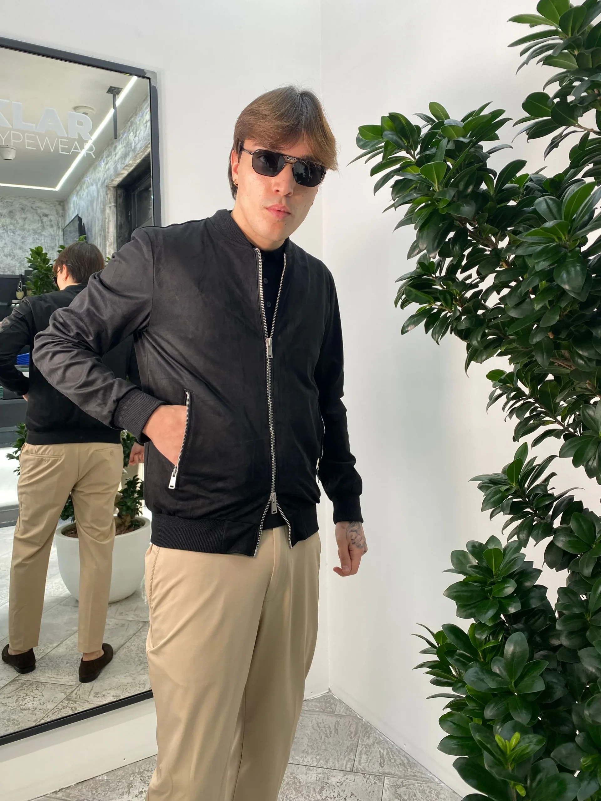 GIUBBINO COLLEGE IN ECOCAMOSCIO CON ELASTICO AL FONDO - REGULAR FIT GL9730-S25.NER - immagine 2