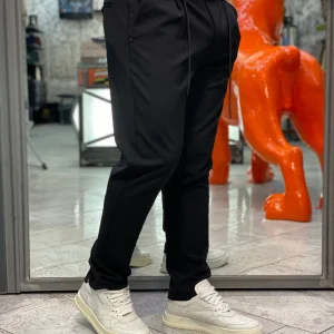 PANTALONE CON LACCIO E COULISSE IN TESSUTO TECNICO NO STIRO ELASTICIZZATO - REGULAR FIT MK9950129.NER