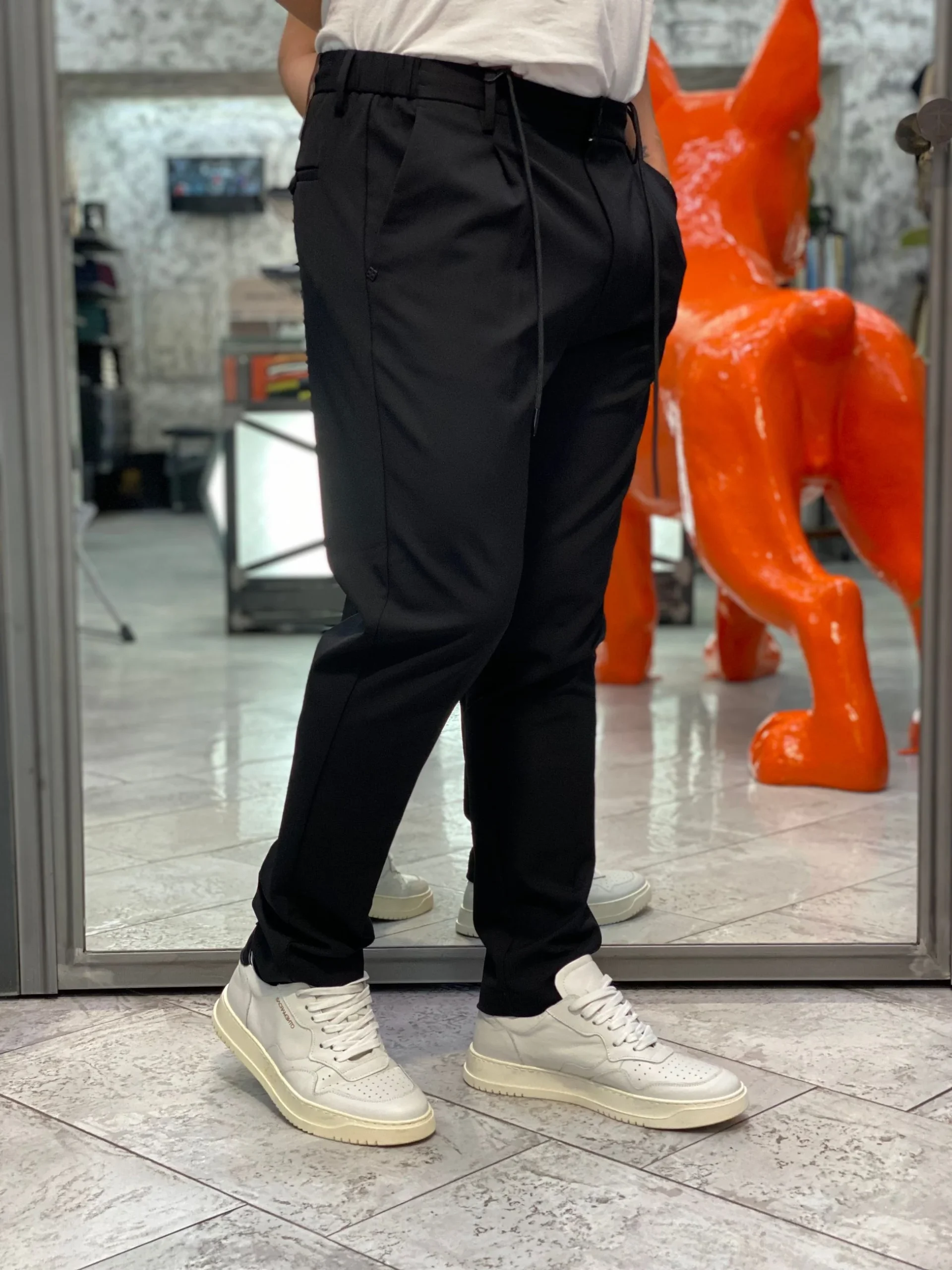 PANTALONE CON LACCIO E COULISSE IN TESSUTO TECNICO NO STIRO ELASTICIZZATO - REGULAR FIT MK9950129.NER