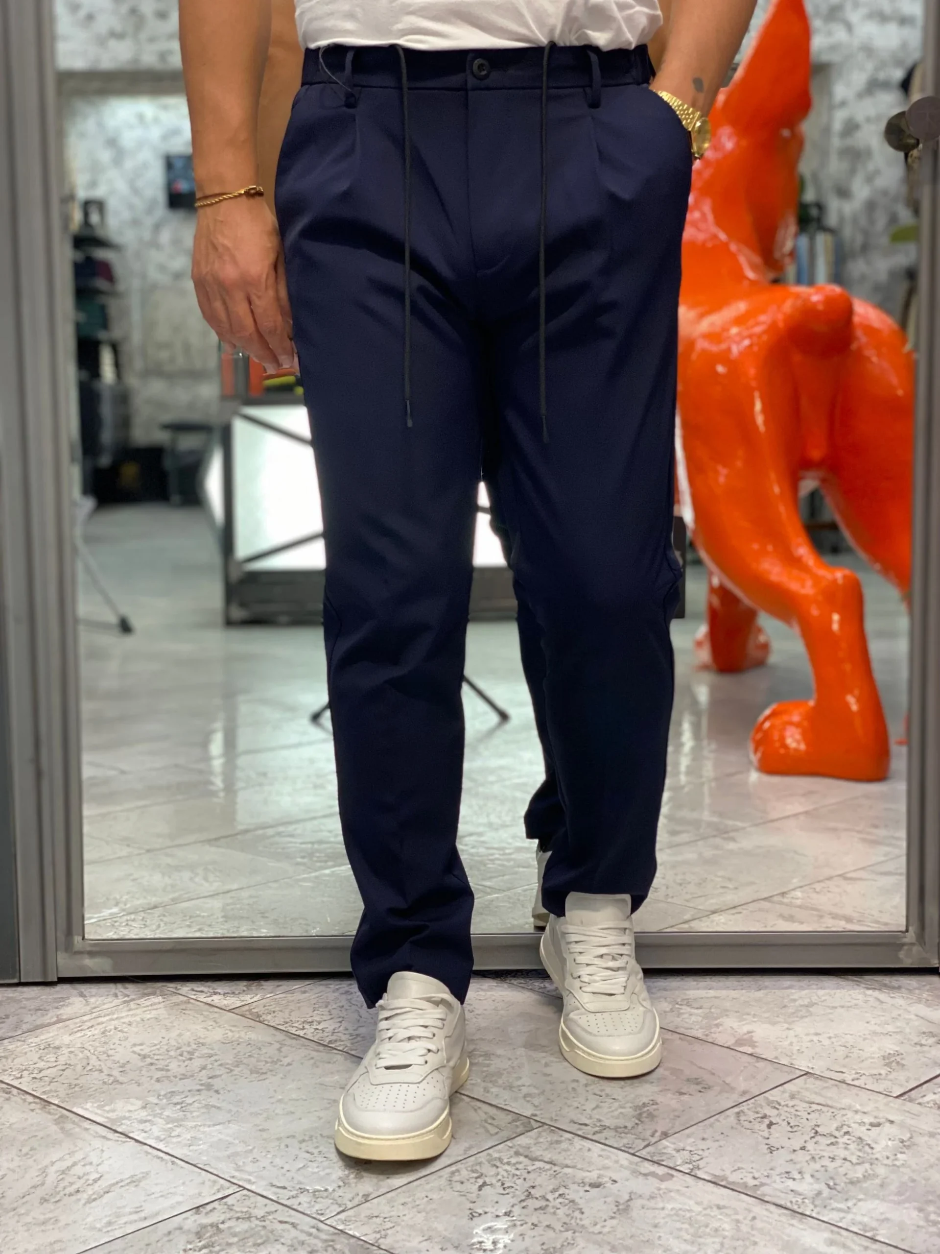 PANTALONE CON LACCIO E COULISSE IN TESSUTO TECNICO NO STIRO ELASTICIZZATO - REGULAR FIT MK9950129.BLU - immagine 3