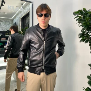 GIUBBINO COLLEGE IN ECOPELLE CON ELASTICO AL FONDO - REGULAR FIT GL9731-S25.NER