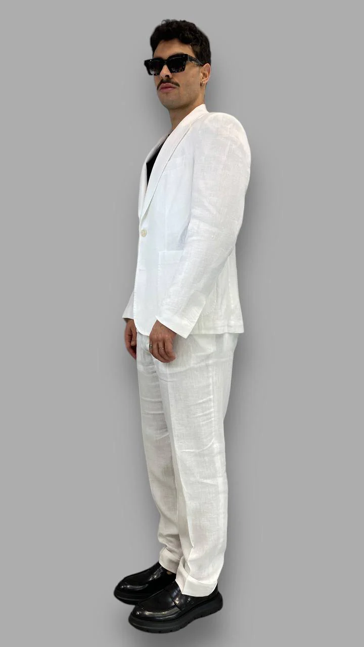 PANTALONE DA ABITO IN 100%LINO TASCA AMERICA GAMBA AMPIA CON RISVOLTO - RELAXED FIT - immagine 9