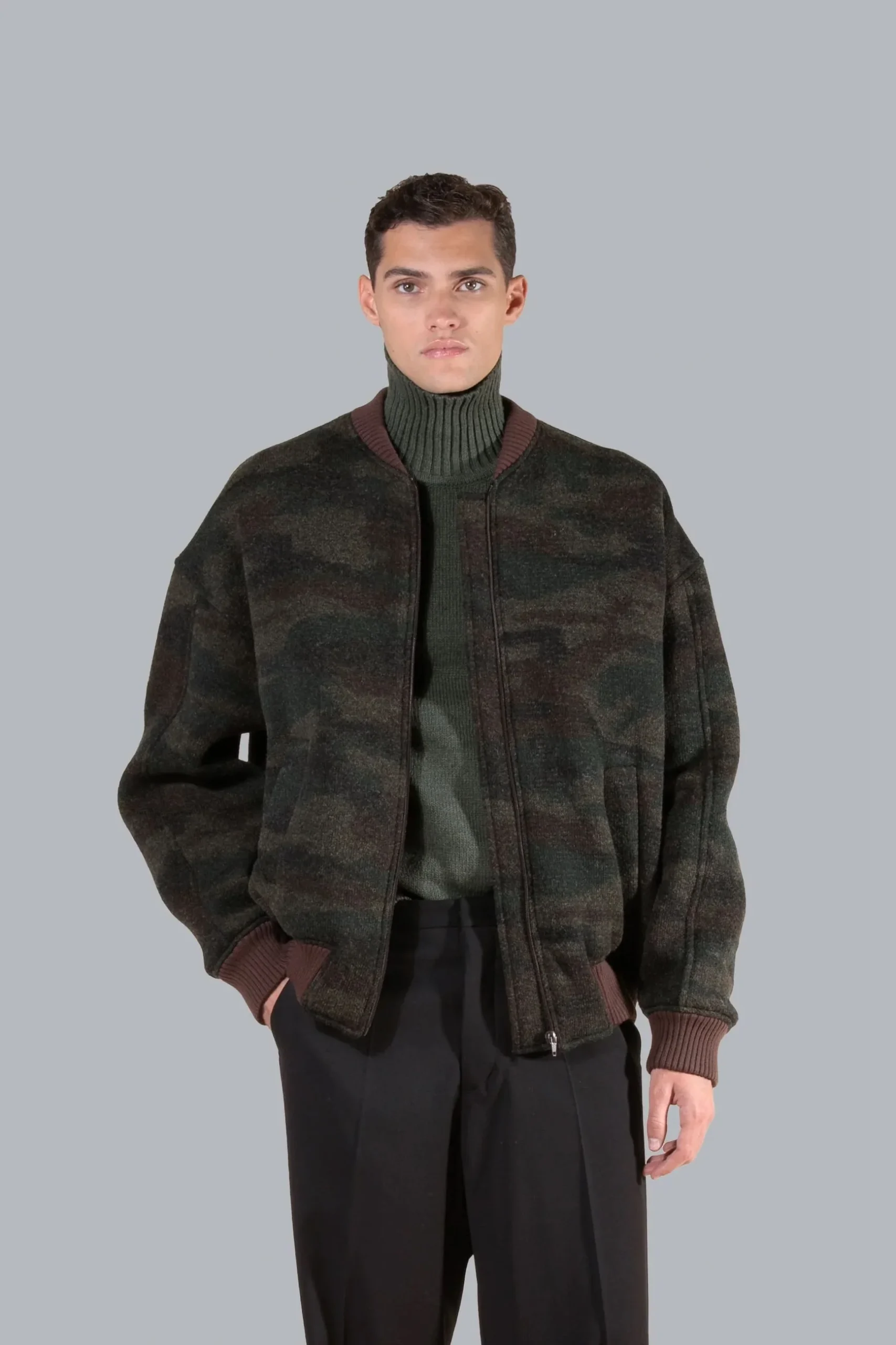 BOMBER IN LANA FANTASIA CAMOUFLAGE - OVERSIZE FIT - immagine 2