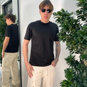 T-SHIRT MERCERIZZATA CON INIZIALI DEL LOGO RICAMATE DIETRO AL COLLO - REGULAR FIT TS3330.NER