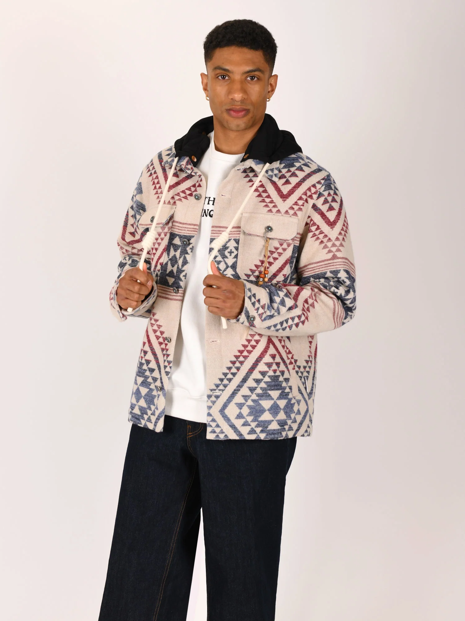 OVERSHIRT AZTECO IN MISTO COTONE CON COLLETTO CLASSICO E CAPPUCCIO REMOVIBILE - REGULAR FIT M252277-30 - immagine 4