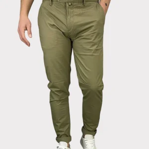 PANTALONE CHINOS TASCA AMERICA CON DETTAGLI SARTORIALI IN COTONE ELASTICIZZATO - SLIM FIT