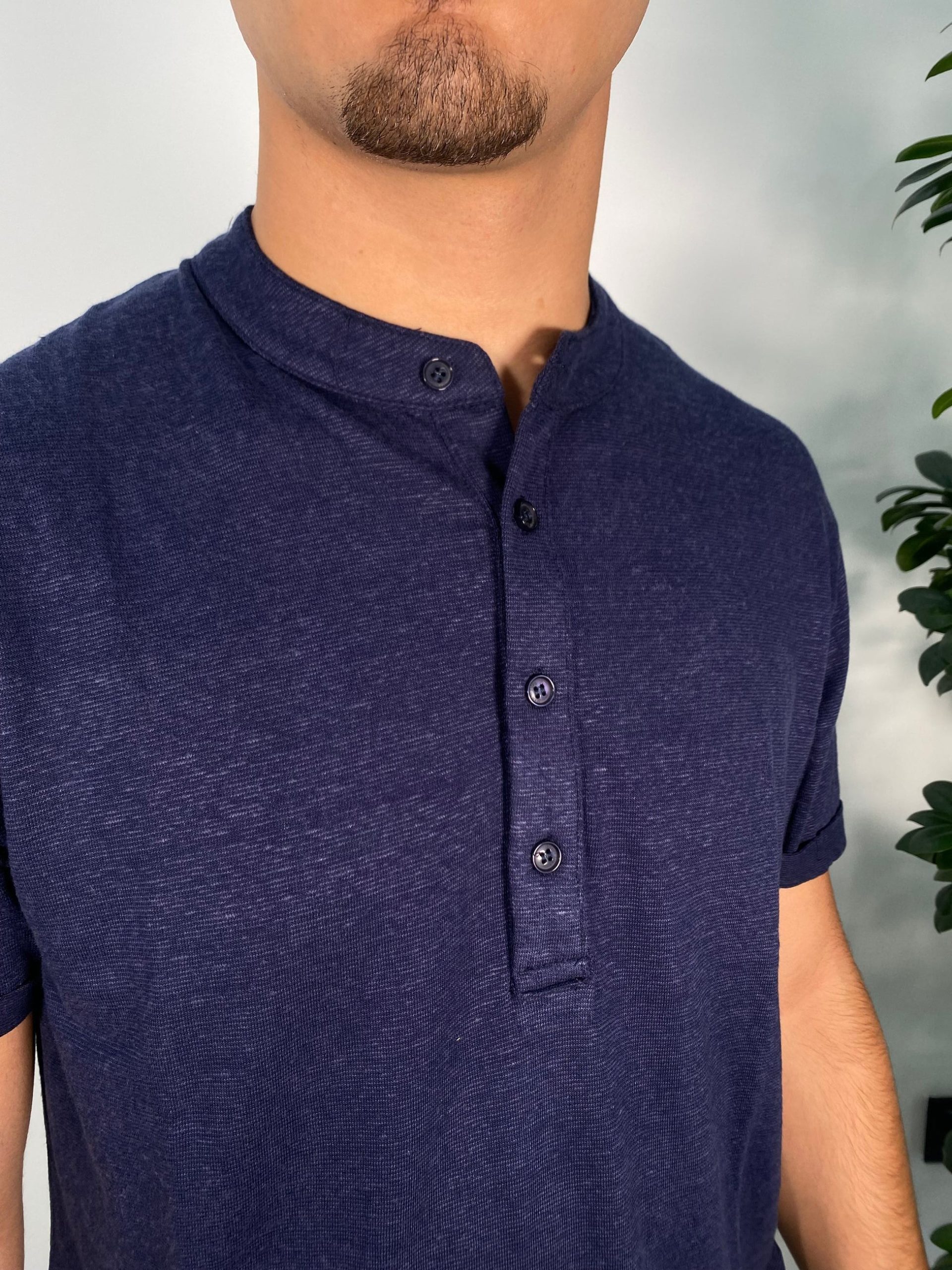 T-SHIRT SERAFINO 4 BOTTONI IN MISTO LINO/VISCOSA - REGULAR FIT GL2277F.BLU - immagine 5