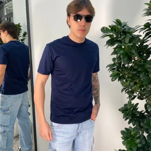 T-SHIRT MERCERIZZATA CON INIZIALI DEL LOGO RICAMATE DIETRO AL COLLO - REGULAR FIT TS3330.BLU