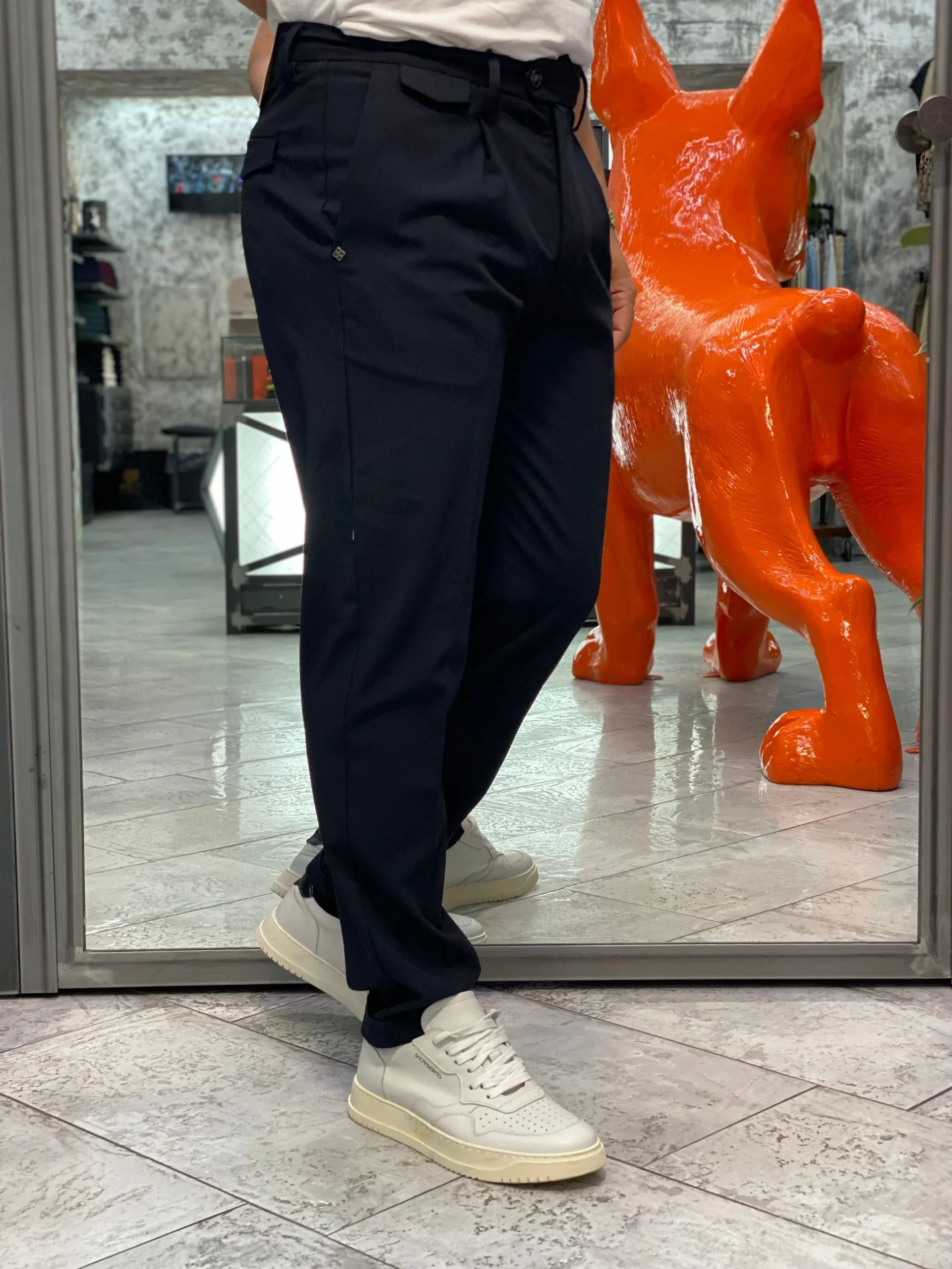 PANTALONE DA COMPLETO CON PINCE IN FLANELLA PETTINATA - REGULAR FIT MK9950136.BLU