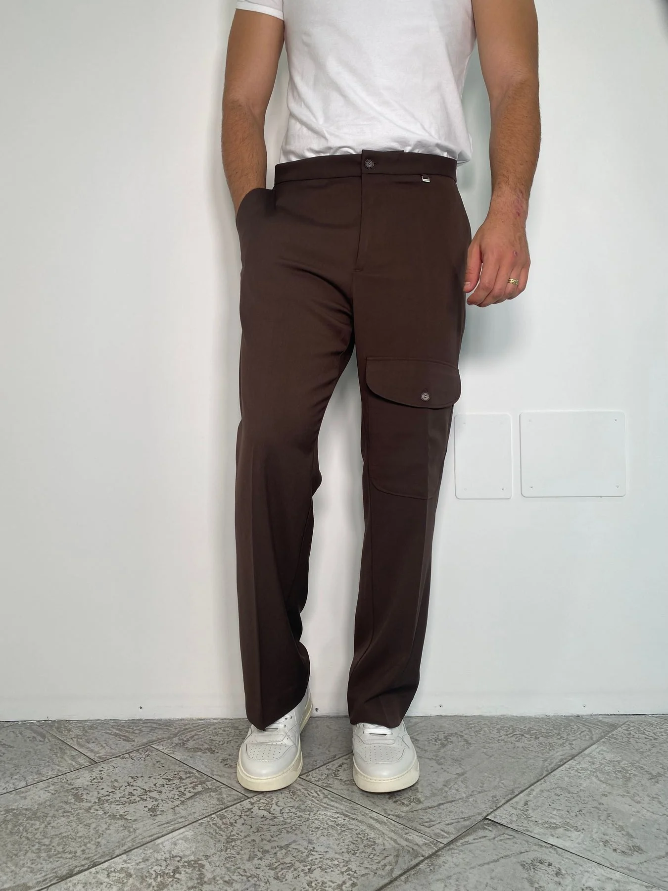 PANTALONE DA COORDINATO FONDO AMPIO CON TASCONE SUL DAVANTI - RELAXED FIT - immagine 3