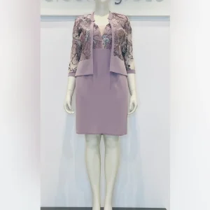 Completo tubino con corpetto e giacca ricamati fantasia