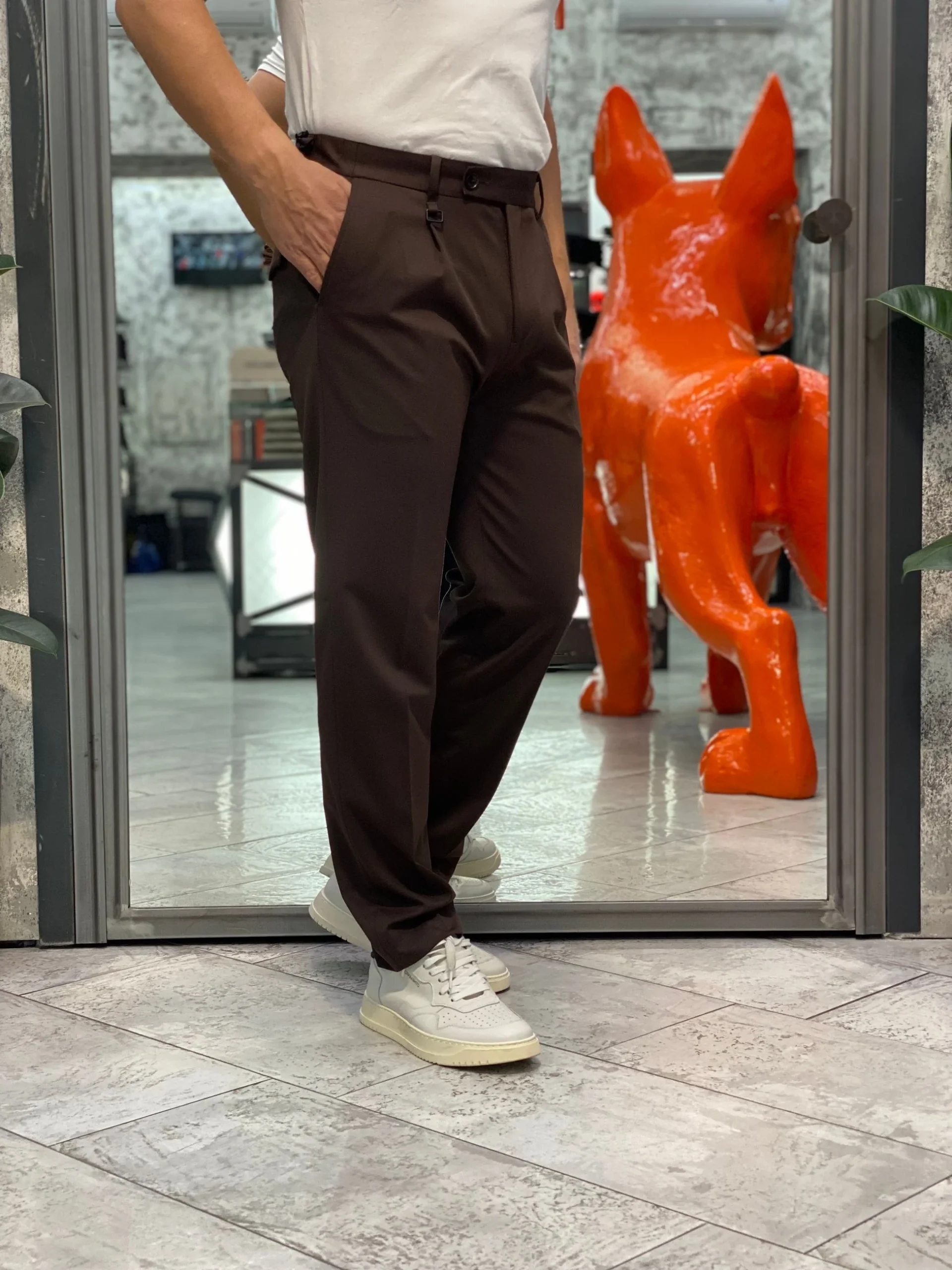 PANTALONE DA COMPLETO IN TESSUTO PUNTO MILANO SUPER COMFORT ELASTICIZZATO CON PINCE - REGULAR FIT PSI1460SS.MOR - immagine 3