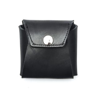 PORTA MONETE IN VERO CUOIO NERO