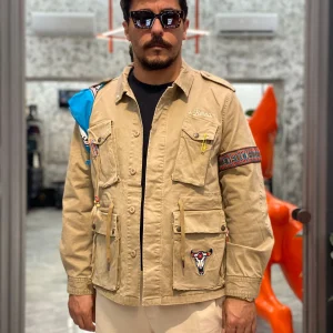 FIELD JACKET IN MISTO COTONE CON COLLETTO CLASSICO, RICAMO FALCO SUL RETRO E FOULARD - REGULAR FIT M252283-8