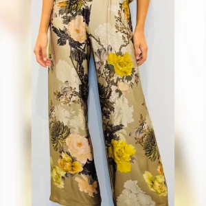 Pantaloni palazzo in raso fantasia