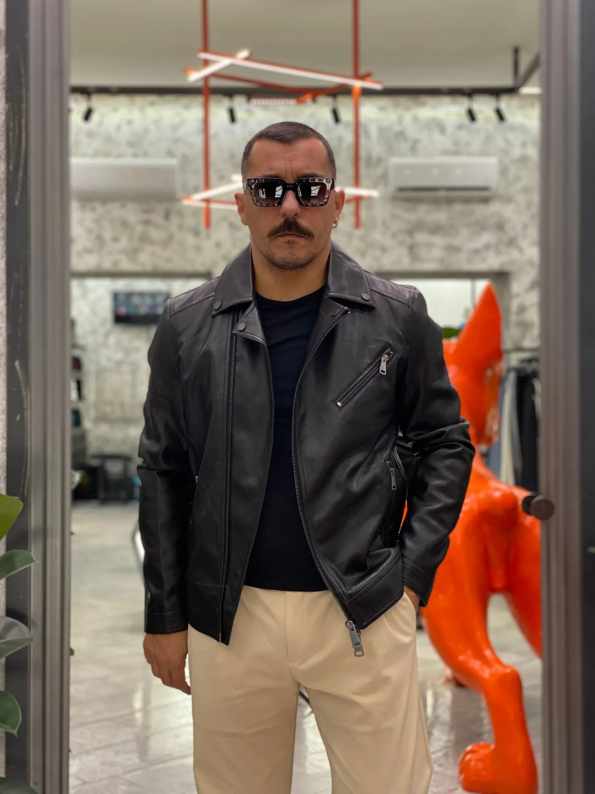 GIUBBINO CHIODO MODELLO BIKER IN ECOPELLE EFFETTO MARMORIZZATO - REGULAR FIT GL9819.NER - immagine 2