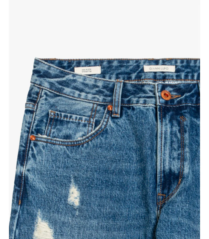 JEANS ALEX VINTAGE WASH CON STRAPPI E RIVETTI E BOTTONI A CONTRASTO - STRAIGHT FIT GL6366Q - immagine 7