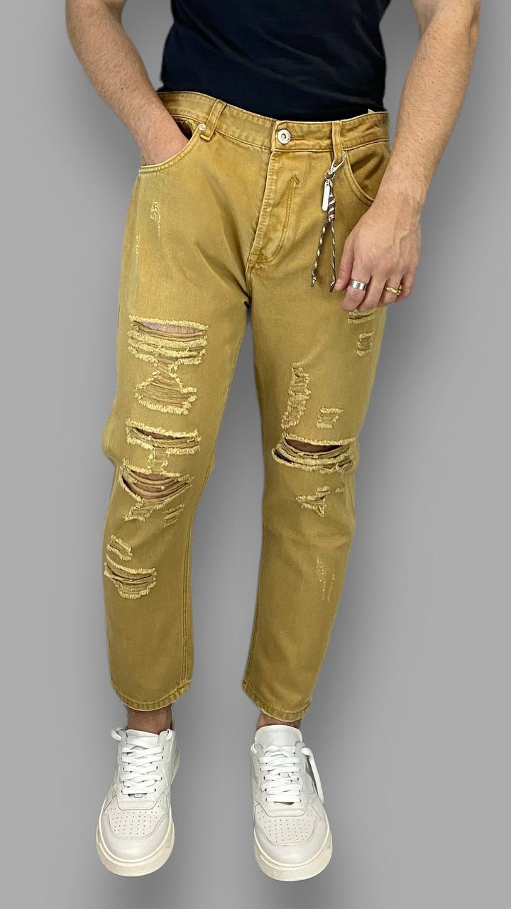 JEANS CON ABRASIONI E ACCESSORIO CATENA REMOVIBILE - CROPPED FIT - immagine 2