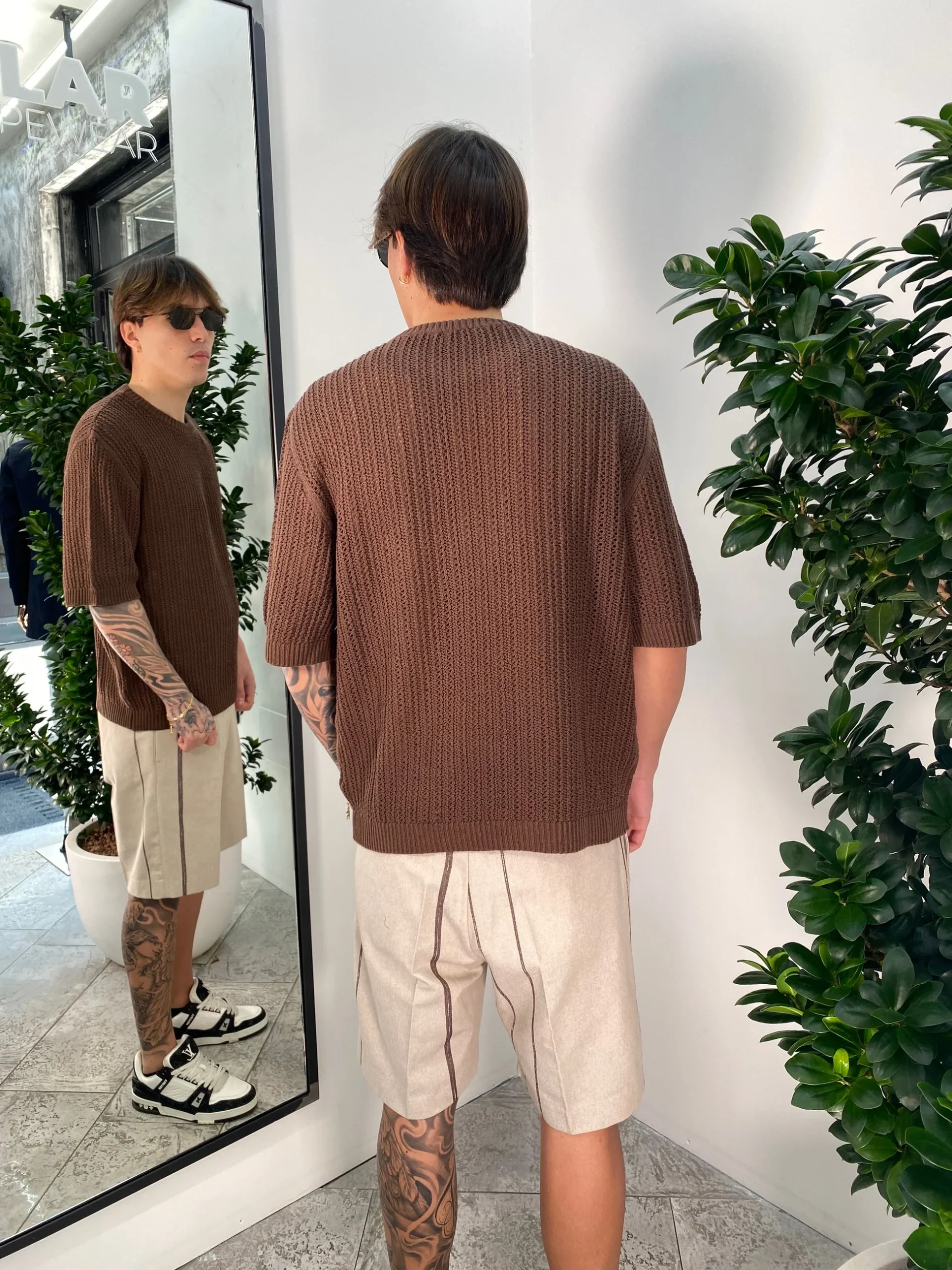 MAGLIA GIROCOLLO MEZZA MANICA RICAMATA A RETE - OVER FIT MA3209.MOR - immagine 4