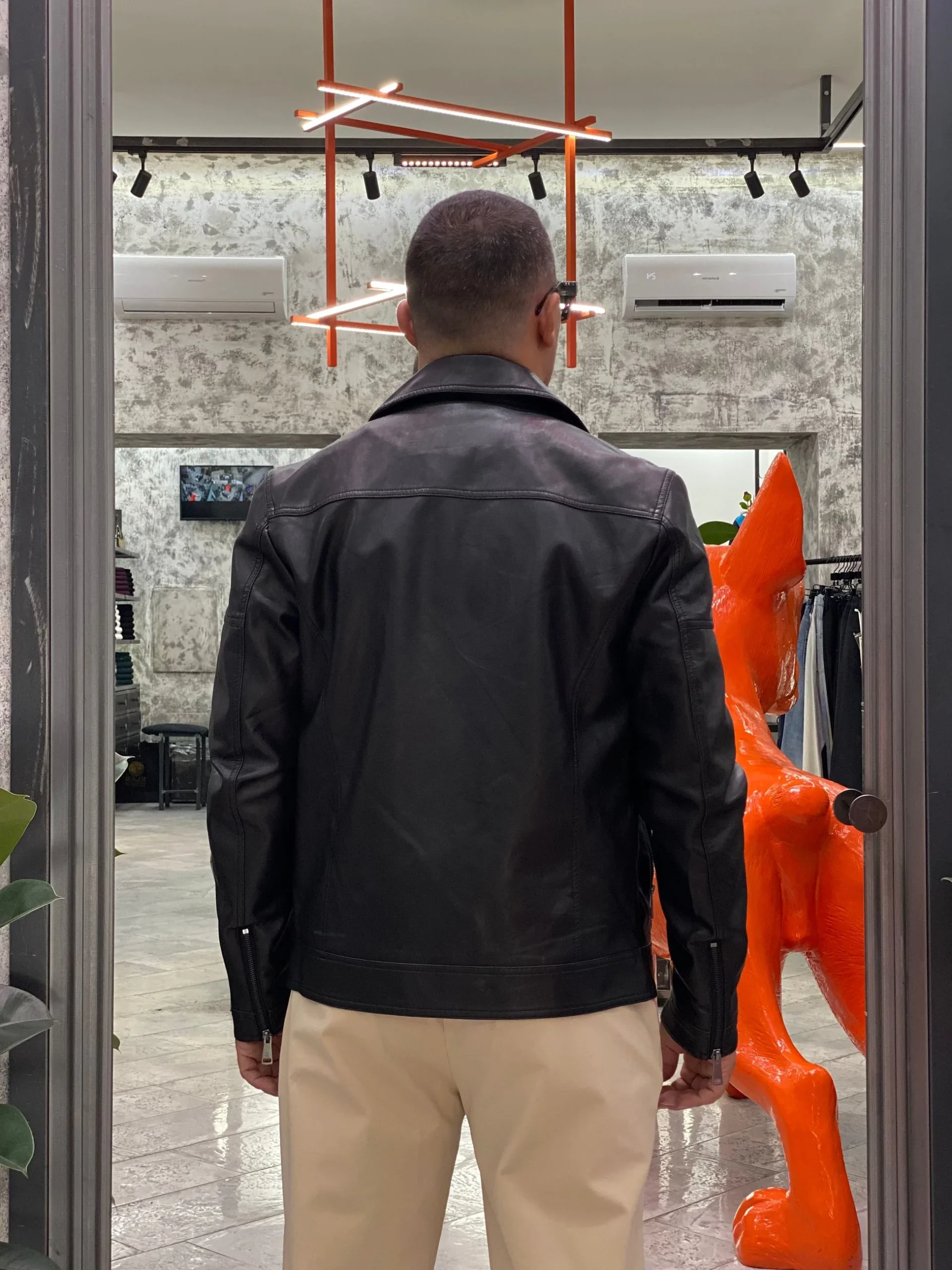 GIUBBINO CHIODO MODELLO BIKER IN ECOPELLE EFFETTO MARMORIZZATO - REGULAR FIT GL9819.NER - immagine 5