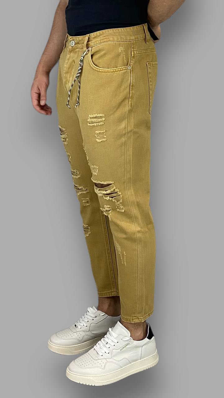 JEANS CON ABRASIONI E ACCESSORIO CATENA REMOVIBILE - CROPPED FIT - immagine 4