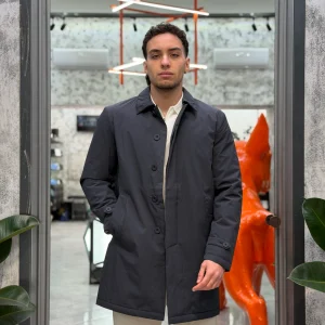 TRENCH IN LEGGERA IMBOTTITURA CON TASCHE A FILO E ABBOTTONATURA NASCOSTA - REGULAR FIT 26W01JK.BLU