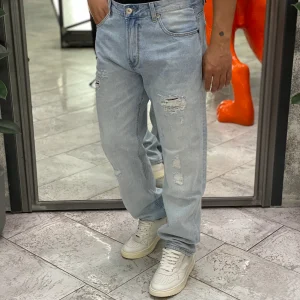 JEANS ALEX IN TELA FISSA LAVAGGIO CHIARO CON GRAFFI - STRAIGHT LEG GL6386Q