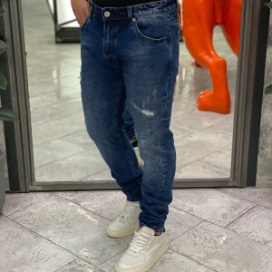 JEANS BRUCE IN TELA ELASTICIZZATA LAVAGGIO MEDIO CON STRAPPI - REGULAR/SLIM FIT GL6385Q