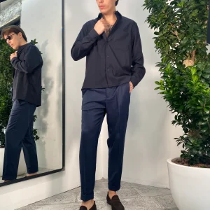 OVERSHIRT DA COORDINATO IN TESSUTO FIAMMATO CON TASCHINO - RELAXED FIT GBE1010SS.BLU