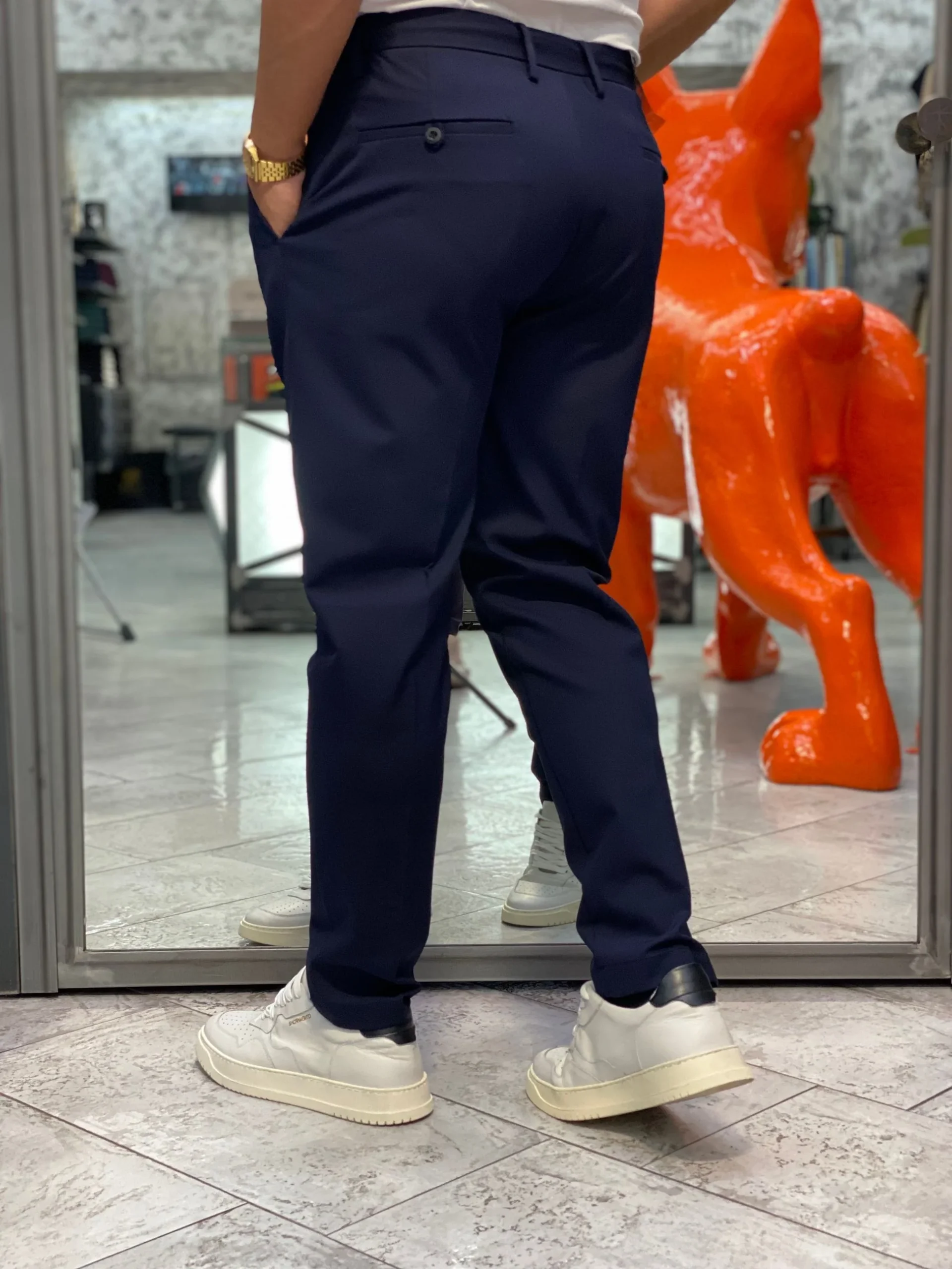 PANTALONE CON LACCIO E COULISSE IN TESSUTO TECNICO NO STIRO ELASTICIZZATO - REGULAR FIT MK9950129.BLU - immagine 4