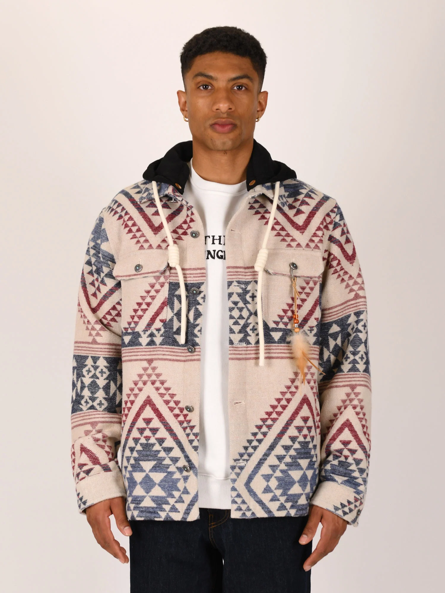 OVERSHIRT AZTECO IN MISTO COTONE CON COLLETTO CLASSICO E CAPPUCCIO REMOVIBILE - REGULAR FIT M252277-30