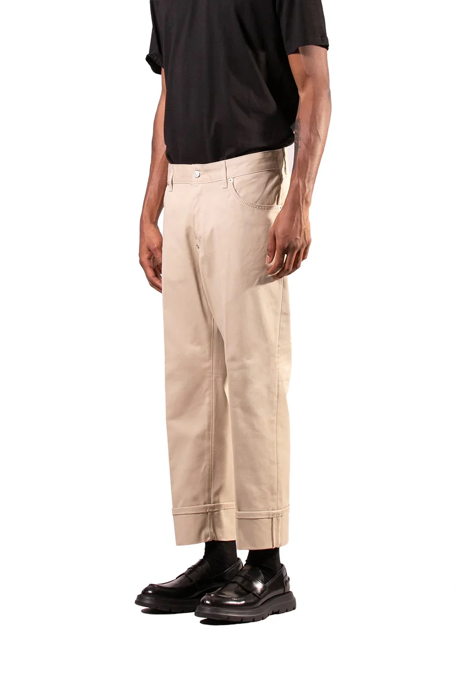 PANTALONE 5 TASCHE IN COTONE CON RISVOLTO RELAXED FIT