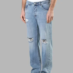 JEANS 5 TASCHE EFFETTO SLAVATO CON ABRASIONI - LOOSE FIT