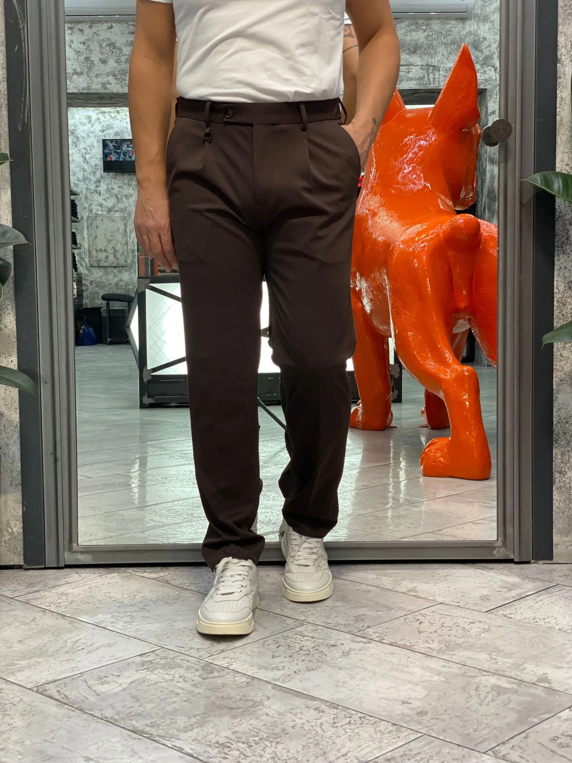 PANTALONE DA COMPLETO IN TESSUTO PUNTO MILANO SUPER COMFORT ELASTICIZZATO CON PINCE - REGULAR FIT PSI1460SS.MOR - immagine 4