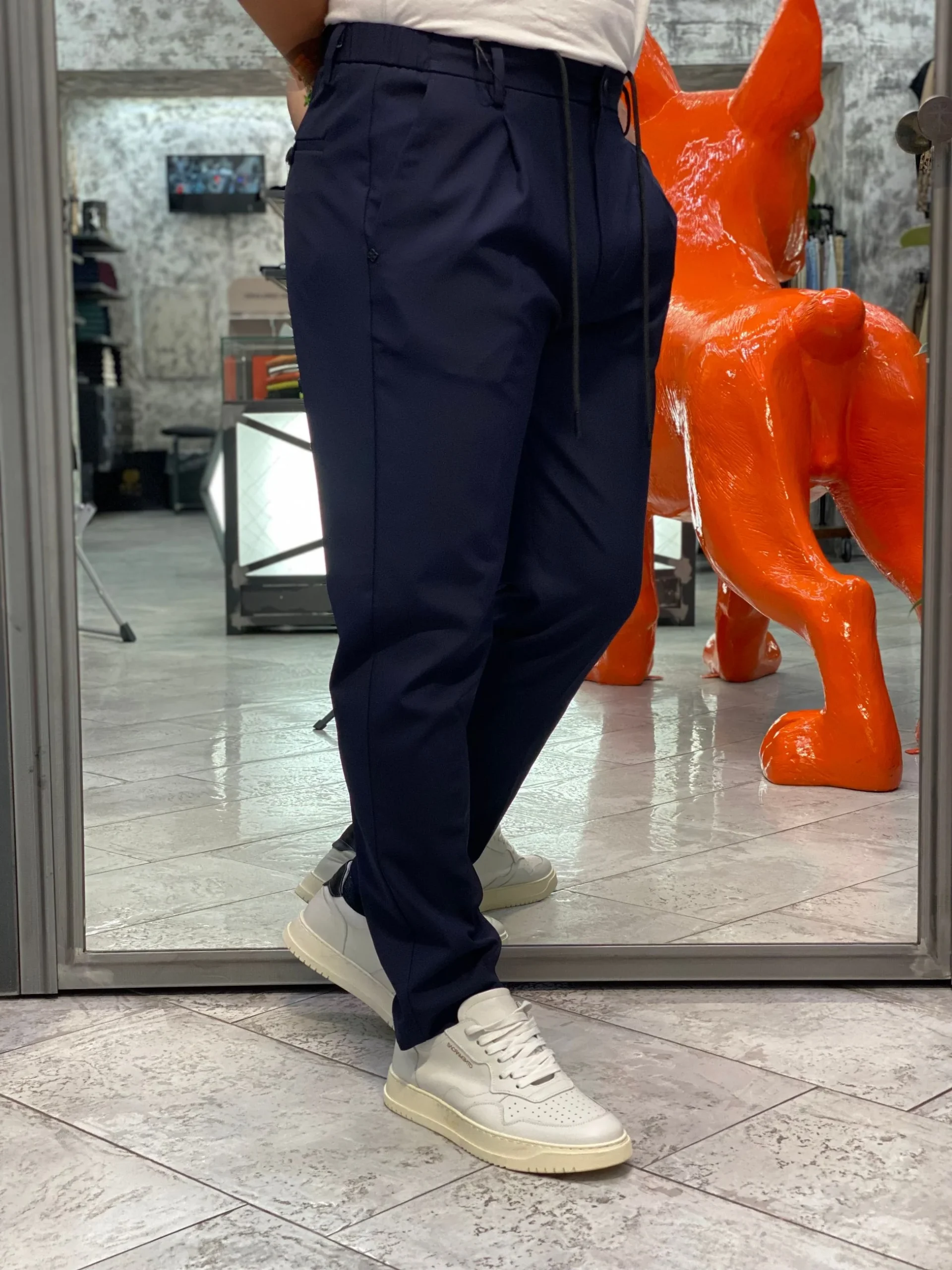 PANTALONE CON LACCIO E COULISSE IN TESSUTO TECNICO NO STIRO ELASTICIZZATO - REGULAR FIT MK9950129.BLU