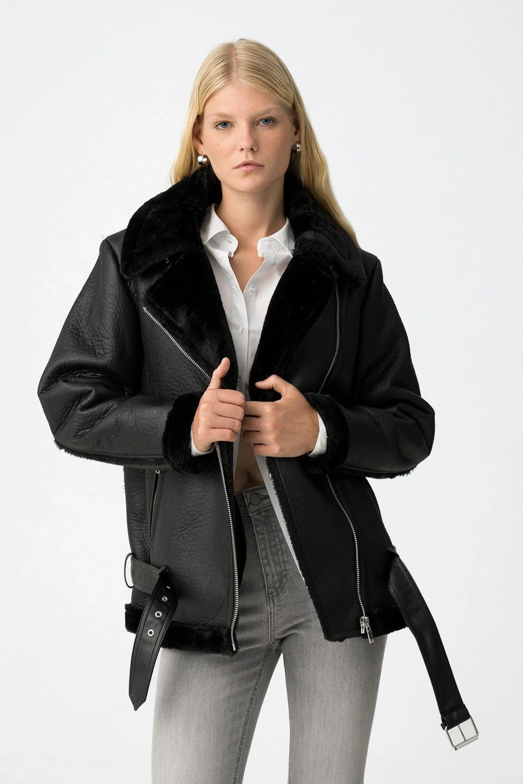 ECOMONTONE GILAO_2 MODELLO CHIODO CON TASCHE ZIP E CINTURA AL FONDO - COMFORT FIT 10062008.NER - immagine 2