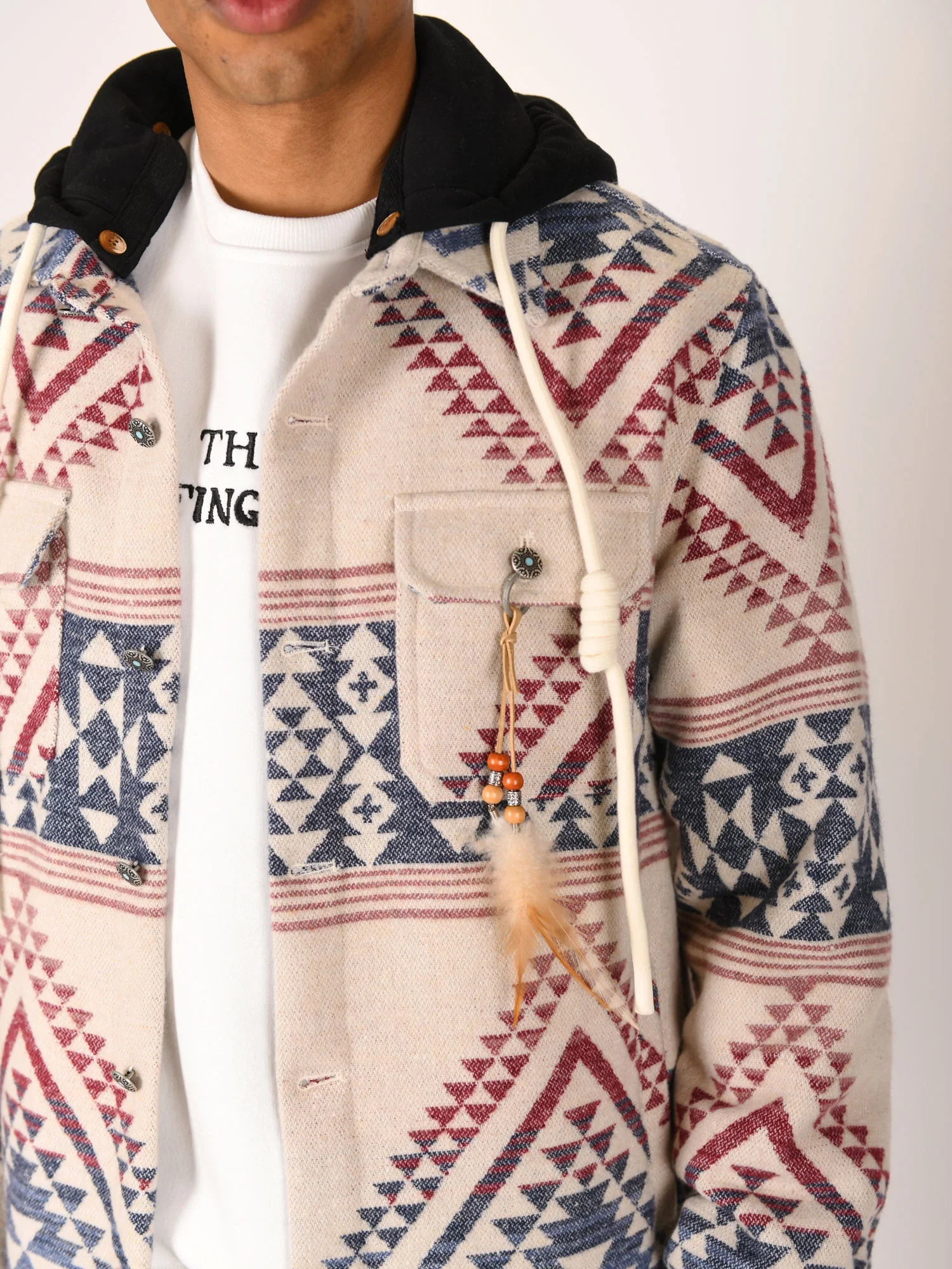 OVERSHIRT AZTECO IN MISTO COTONE CON COLLETTO CLASSICO E CAPPUCCIO REMOVIBILE - REGULAR FIT M252277-30 - immagine 5