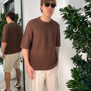 MAGLIA GIROCOLLO MEZZA MANICA RICAMATA A RETE - OVER FIT MA3209.MOR