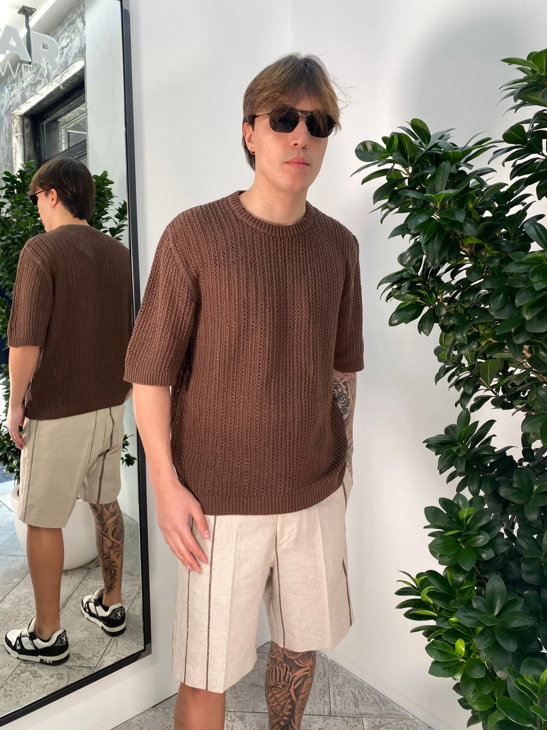 MAGLIA GIROCOLLO MEZZA MANICA RICAMATA A RETE - OVER FIT MA3209.MOR