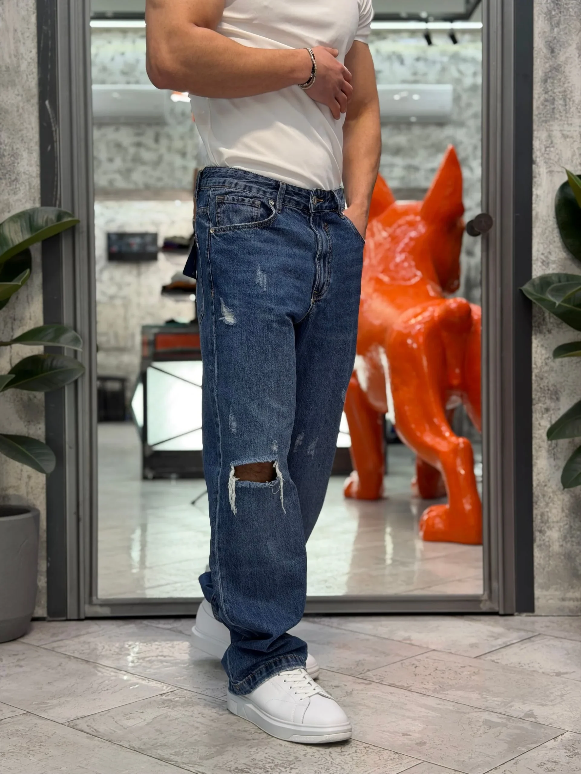 JEANS MAX BLUE DARK WASH CON MACRO ABRASIONI - WIDE FIT GL6391Q - immagine 5