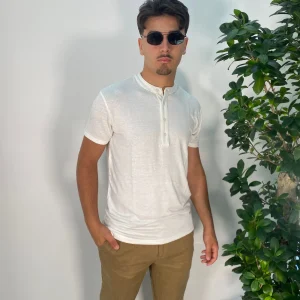 T-SHIRT SERAFINO 4 BOTTONI IN MISTO LINO/VISCOSA - REGULAR FIT GL2277F.BIA