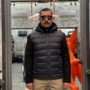 GIUBBINO GUNN CON CAPPUCCIO IN TESSUTO COMBINATO SCUBA-BONDED ELASTICIZZATO - COMFORT FIT CN.G225326.NER