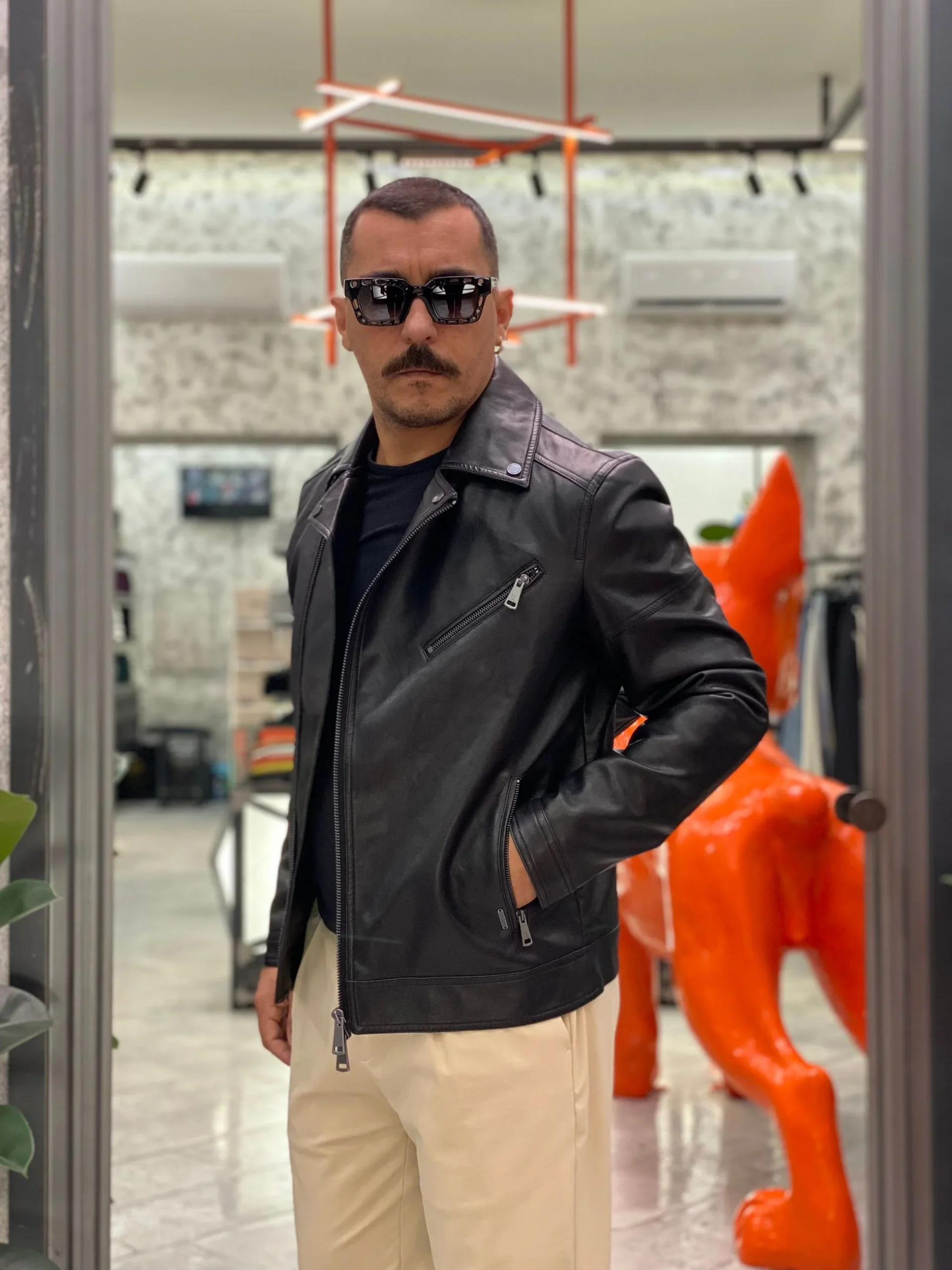 GIUBBINO CHIODO MODELLO BIKER IN ECOPELLE EFFETTO MARMORIZZATO - REGULAR FIT GL9819.NER - immagine 3