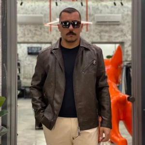 GIUBBINO CHIODO MODELLO BIKER IN ECOPELLE EFFETTO MARMORIZZATO - REGULAR FIT GL9819.CAF