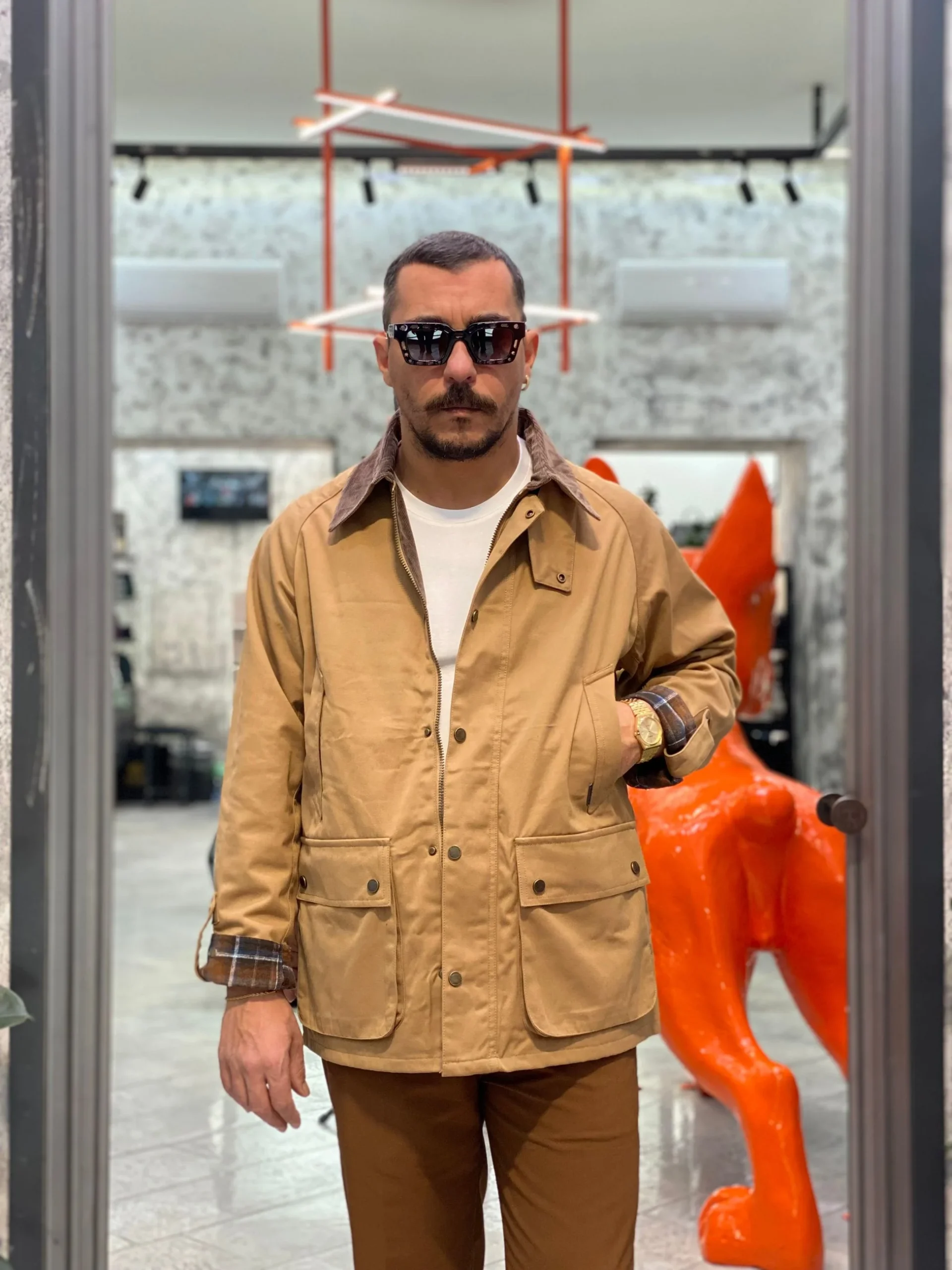 GIUBBINO MODELLO BARBOUR CON COLLETTO IN VELLUTO E TASCHE A TOPPA - COMFORT FIT GL5205BD.TAB