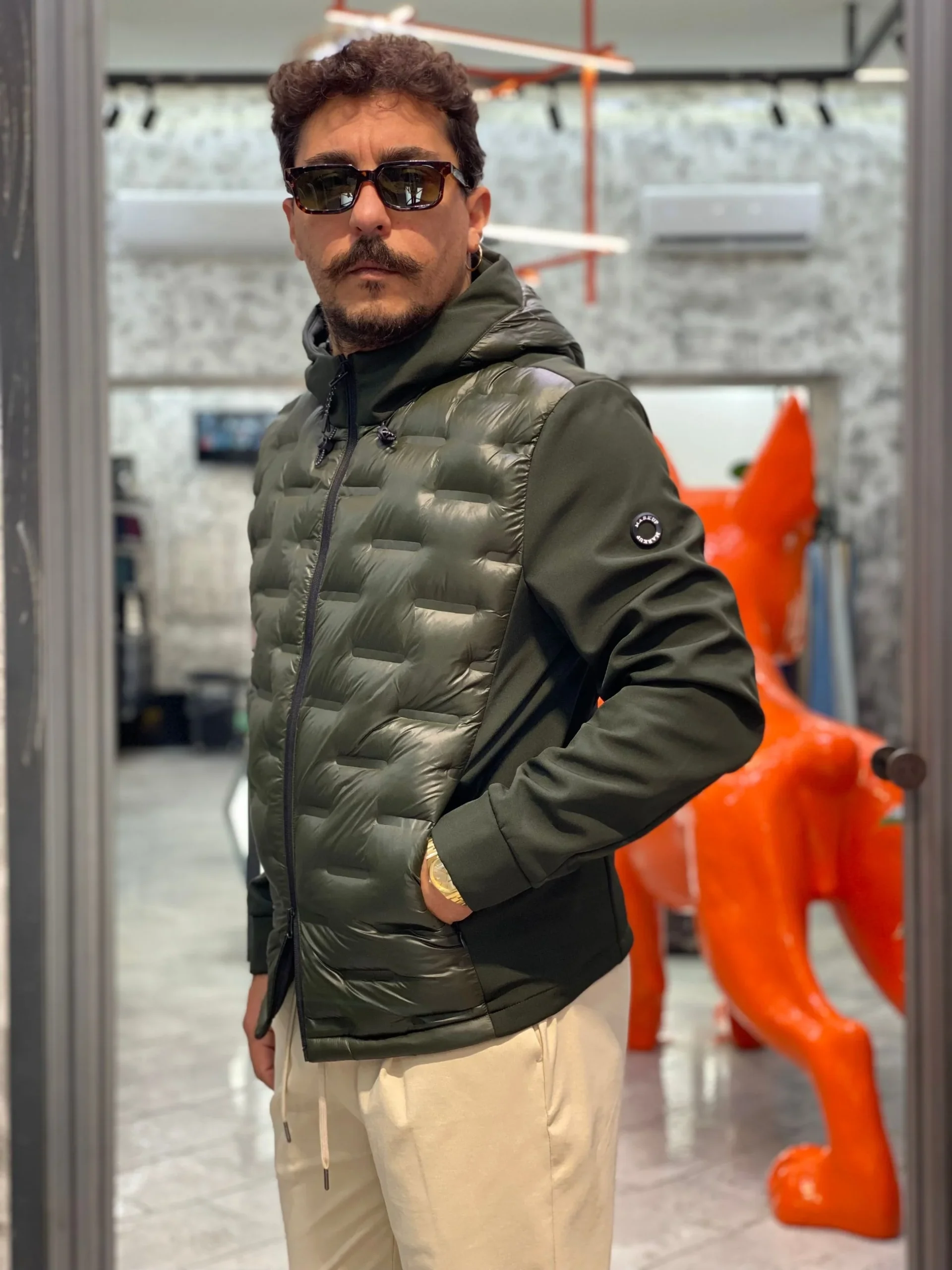 GIUBBINO NYLON CON CAPPUCCIO TRAPUNTATO IN TESSUTO SOFTSHELL STRETCH - REGULAR FIT MK9940015.MIL - immagine 5